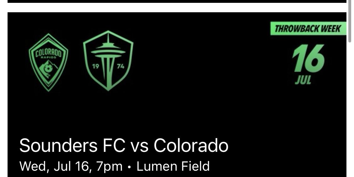 Seattle Sounders vs Colorado Rapids (7/16/25)-Price Per Seat