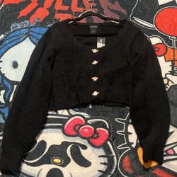 Sweet Society Black Fuzzy Rosette Buttons Crop Girls Cardigan Size XL
