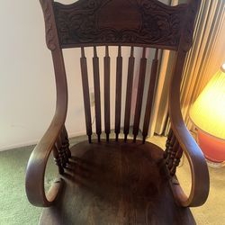 Antique Victorian Vintage Early 1900’s Wood Carved/Pressed Desk Chair  Rocker