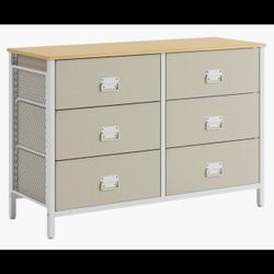 6 Drawer Dresser With Fabric Drawers- 46 Inches Wide
