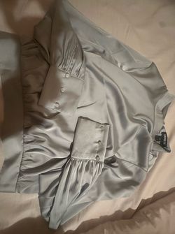 Express Satin Blouse Silver Long Sleeve