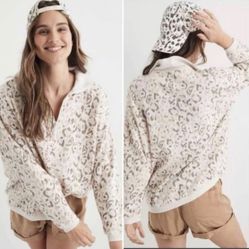 Aerie Oversized Leopard Printed 1/4 Zip Sweatshirt