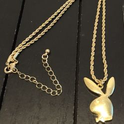 16 inch Gold Tone Stainless Steel Italian Style Rope Necklace with Playboy Bunny Pendant (free premium gift!)