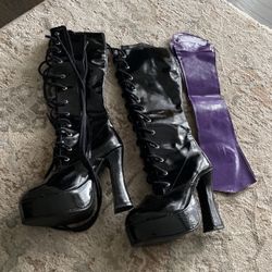 Ellie Patent Leather Black Paltform Boots 7 Halloween