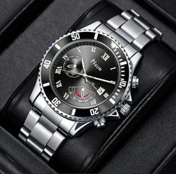 Luxury Men's Business Style Quartz Stainless Steel Wrist Watch With Date Display & Elegant Black Dial