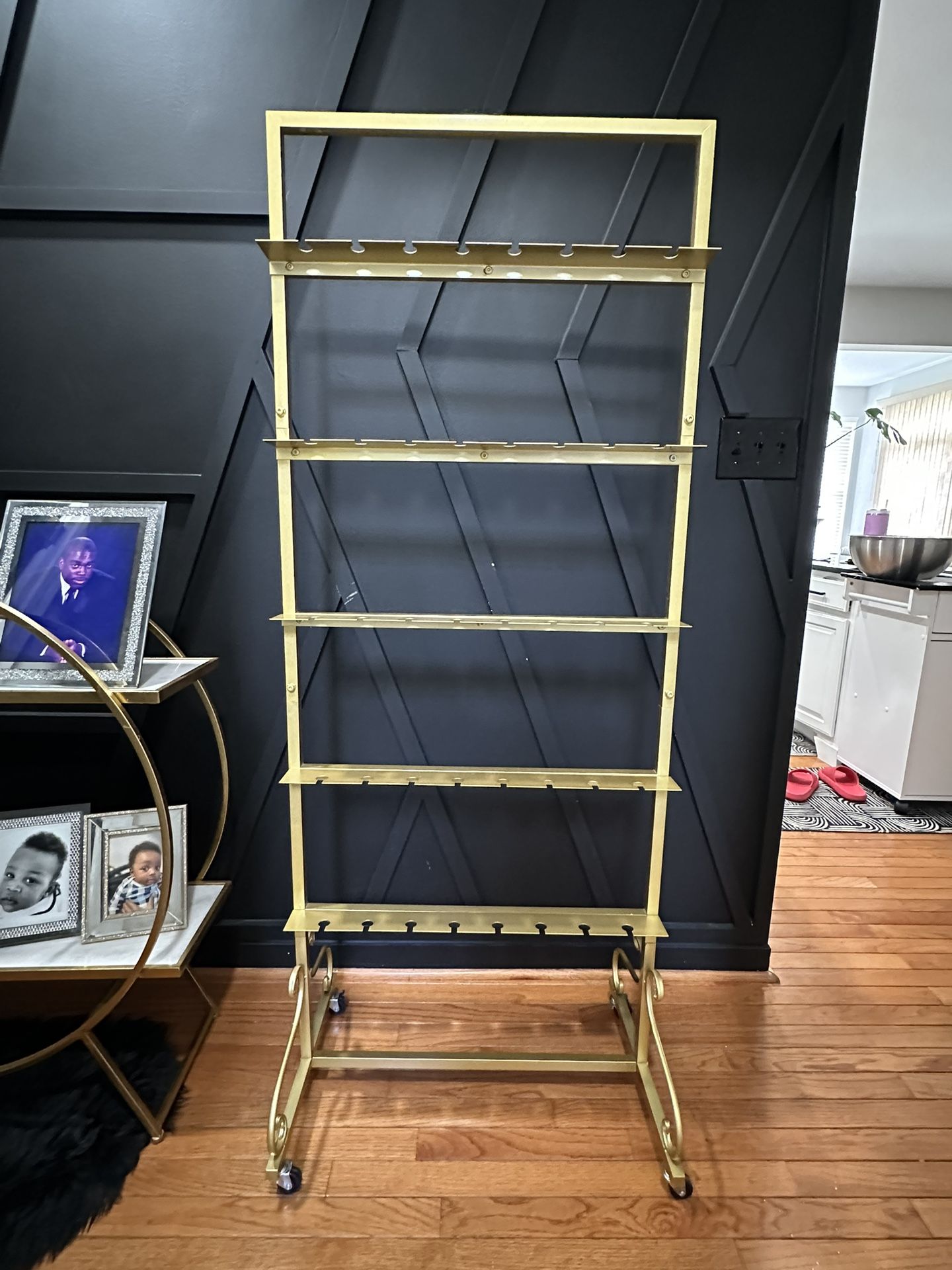 Gold 5-Tier Champagne Wall w/ Swivel Casters