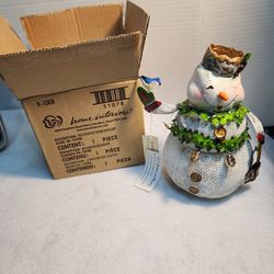 VINTAGE NEW Home Interiors Snowman Tealight or Voltive Candle Holder 8.5" Tall