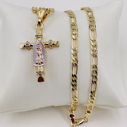 Virgin De Guadalupe y cadena oró laminado 14k/Virgin De Guadalupe and 14k gold plated chain