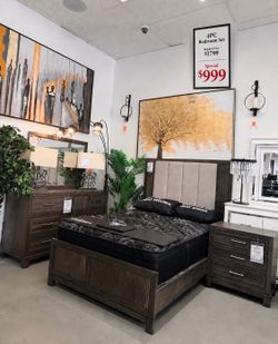 BEDROOM SET 4PC BED FRAME , DRESSER, MIRROR& NIGHTSTAND) regular price1799