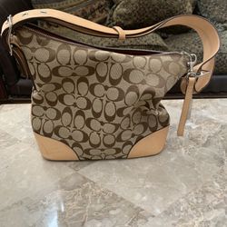 Coach Monogram Canvas and Leather Trim Small Shoulder Bag Adjustable Strap