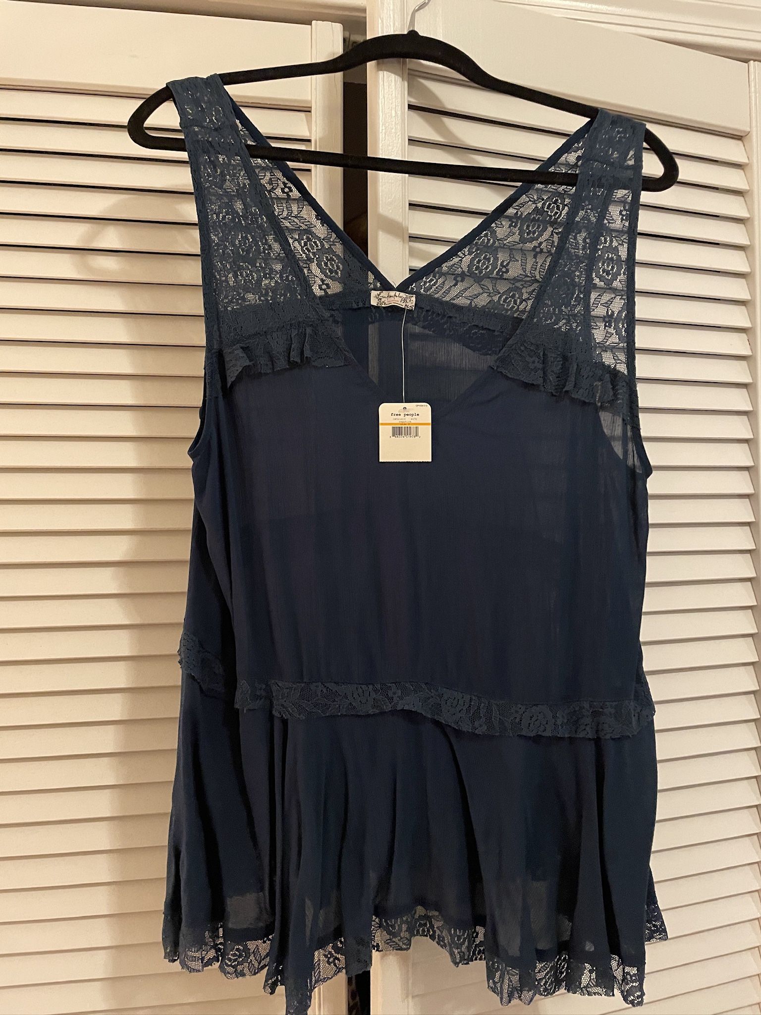 Free People Women's Lace Trapeze Cami Sapphire Ruffled Sheer Top Small