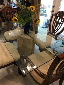 Artedi Rectangular Travertine Brass Dining Table w/ Clear Glass Top 60x35