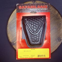 Safariland 190 Handcuff Pouch Basket Weave Black Leather Top Flap Hidden Snap