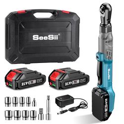 BRAND NEW Seesii 21V Cordless Electric Ratchet Wrench Set with 2 Batteries and Case