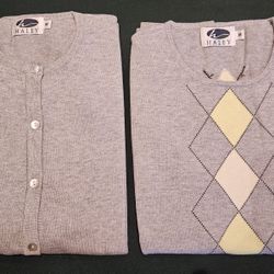 Haley brand Gray Argyle and plain knit matching sweaters. Size M