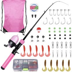Kids Fishing Pole, 59PCS Kids Fishing Kit, Portable Telescopic Fishing Rod and Reel Combos Full Kits, Gift for 3-10 Years Kids