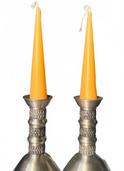 Vintage Brushed Pewter Candlestick Holders Pair Danish Modern MCM