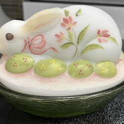 Fenton Rabbit On Nest Hand Painted & Signed Easter Spring 