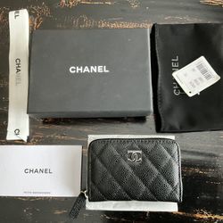 Chanel Compact Zip Wallet Caviar Black Silver Hardware