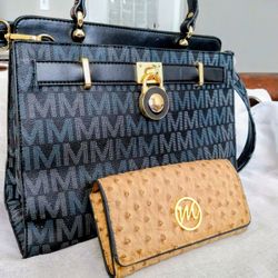 (RESERVED) MKF Dark Blue And Grey Purse And Tan MKF Wallet