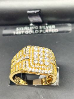 Shaquille O'Neal Men's Simulated Diamond Yellow Gold Plated Sterling Silver Ring, Size 10