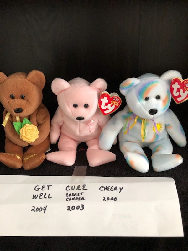 Beanie Babies Set “Gell Well”, “Cure Breast Cancer”, And “Cheery” ($10.00 Each)
