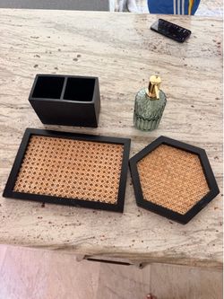 Anthropologie inspired MCM bath tray, soap dispenser and tooth brush holder set