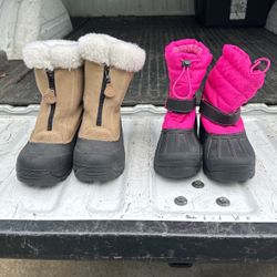 Snow/rain Boots Very Good Condition Brown Is Sz 7/pink Is Sz 4  $25 For Both