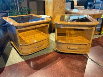 Warm Blonde Glass Top Cubby Side Tables (Set of 2)