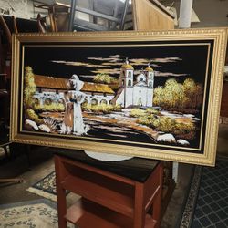 Black Velvet Mid-Century Painting 