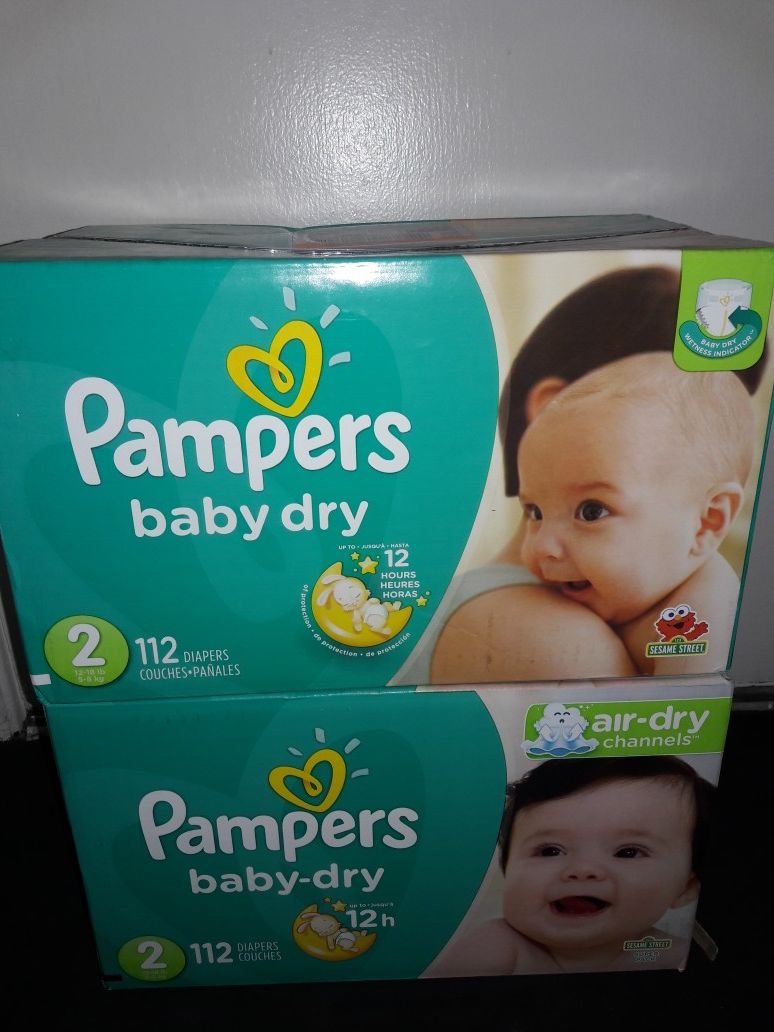 Pampers Baby Dry Size 2 Diaper Bundle: 2 boxes (224 diapers) for $44 I will not accept less.