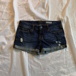 Aeropostale Cuffed Dark Wash Distressed Denim Shorty Shorts
