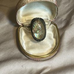Sz 6.5 Silver Tone & Abalone Slice Ring