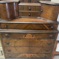 Antique Art Deco Chest Dresser top cabinet 56”H x 37W inlay & Waterfall Edges, Wheels 🚚 Extra