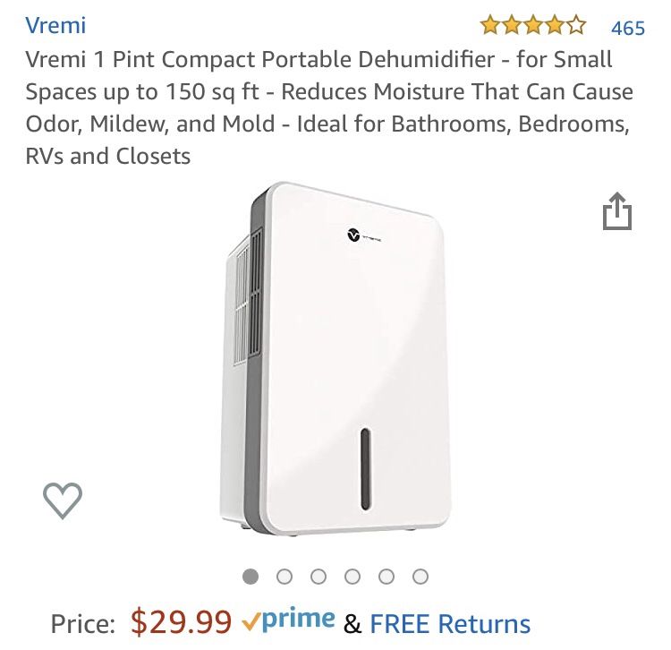 Compact Portable dehumidifier 1 pint