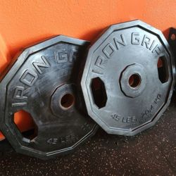 IRON GRIP PAIR OF 45s OLYMPIC RUBBER COATED PLATES ( EXCELLENT CONDITION  )