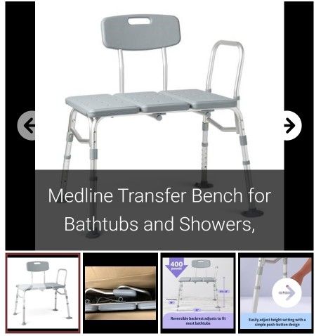 Medline Transfer Bench for Bathtubs and Showers,

