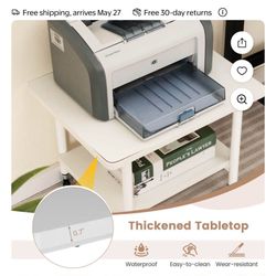 2-Tier Machine Stand Storage Rack Rolling Under Desk Printer Car White