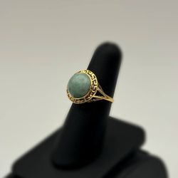 Jewelry 14k solid yellow gold Chinese jade 12CTW ring size 7.25