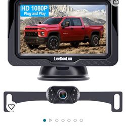 LeeKooLuu Backup Camera Easy Install: Plug-Play Color Clear Image DIY Guide Lines Night Vision HD 1080P Rear View Camera with Monitor Kit LED with On/