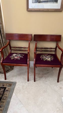 6 beautiful Antique Dining room chairs w needlepoint seats (recently refurbished)