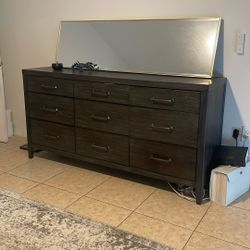 Modern Dark Grey Wood Dresser – 9 Drawers of Stylish Storage!