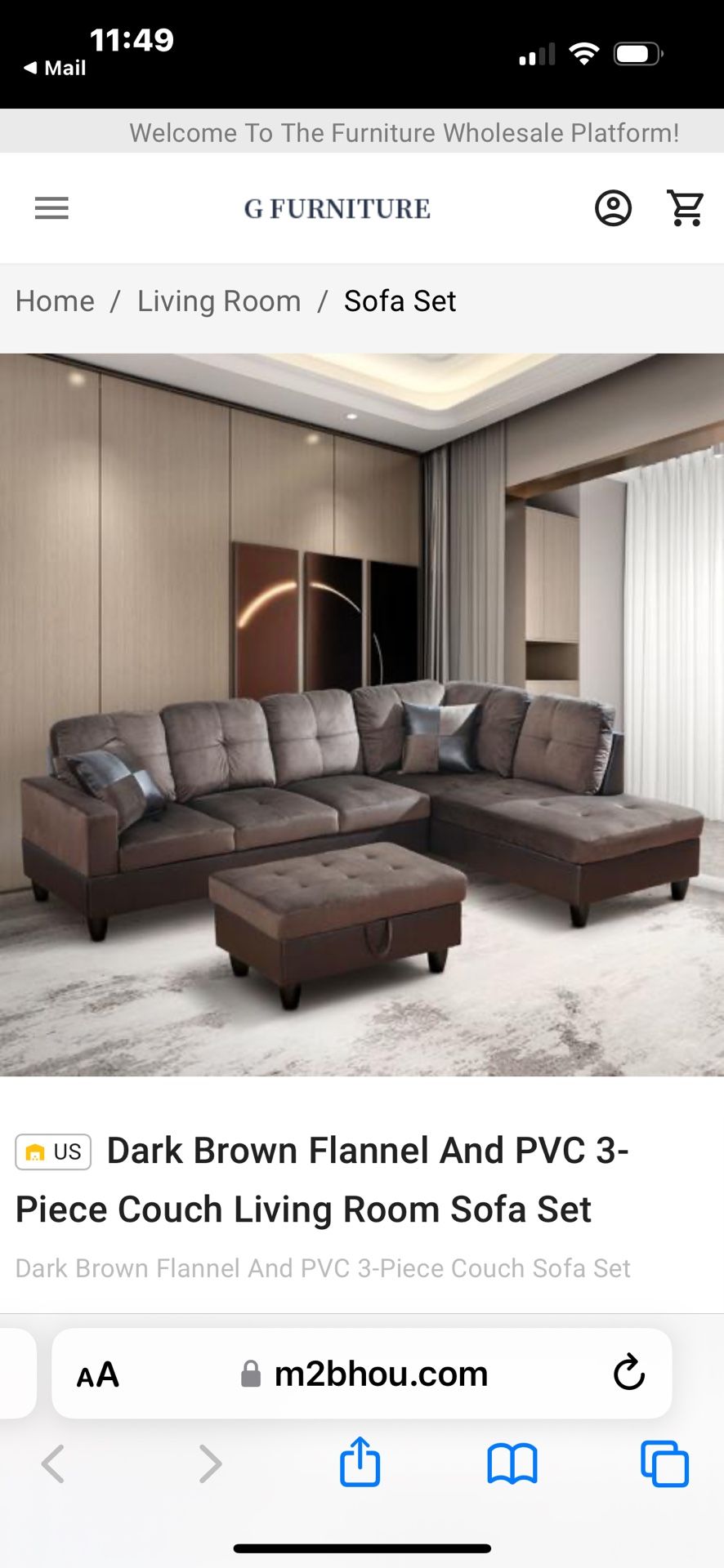 Brand New Brown Microfiber Sectional Sofa With Storage Ottoman 