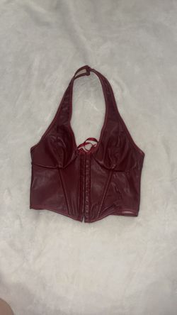 Burgundy Faux Leather Halter Corset Top