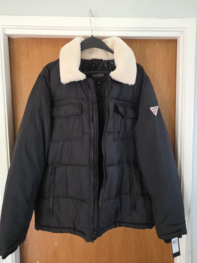 Men's Guess Jacket XL Black Sherpa