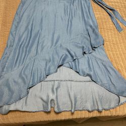 MICHAEL KORS Chambray Hi Lo Blue Ruffle Midi Skirt