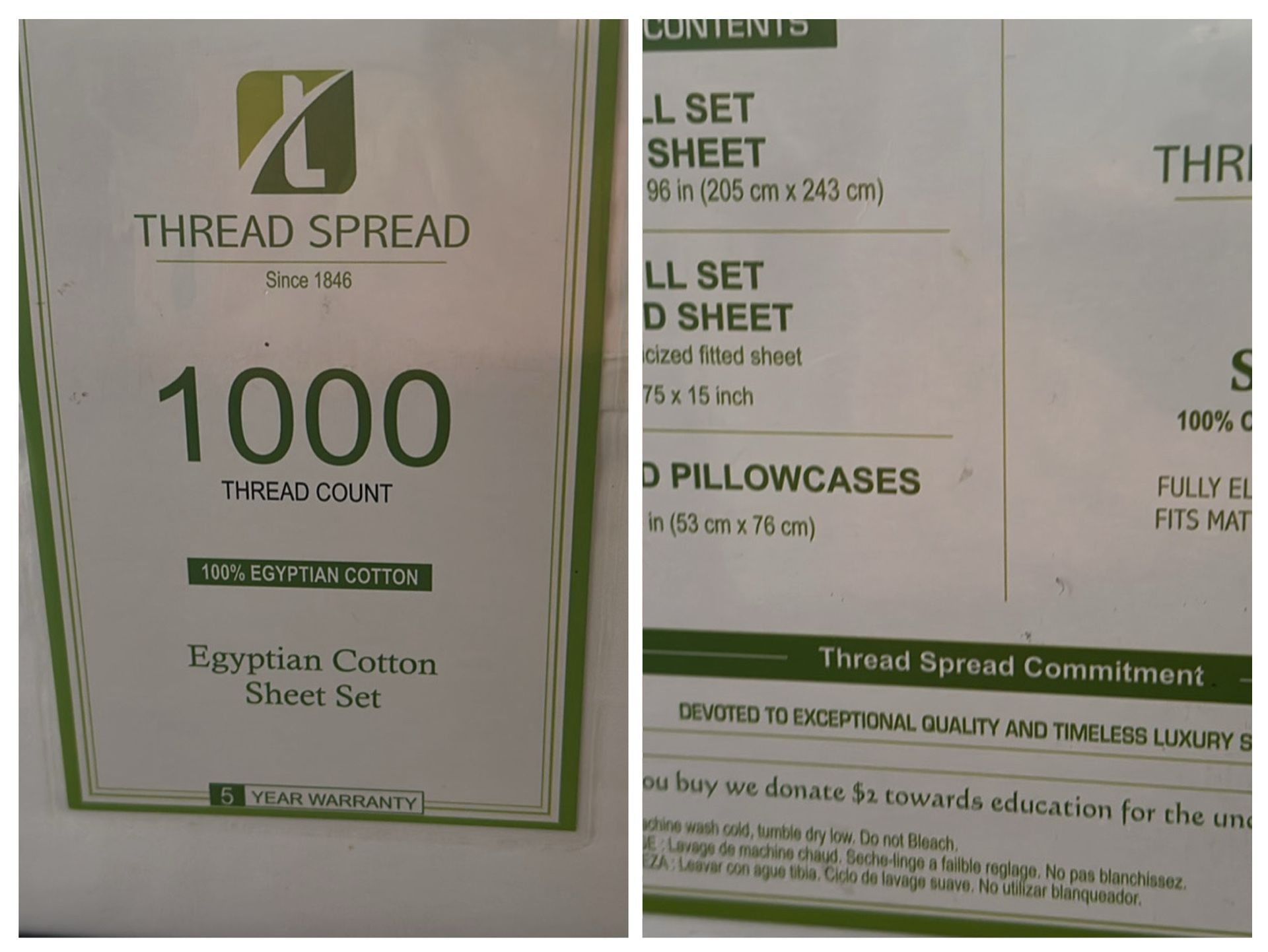 THREAD SPREAD 100% Pure Egyptian Cotton Sheets fullSize - 1000 Thread Count 4 pcs White fullSheet Sets Cotton, College Dorm Sheets full Set, 17”Deep