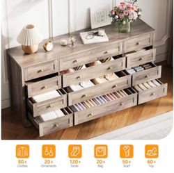 🏡 Garvee 12-Drawer Wooden Dresser / 65” TV Stand – Grey