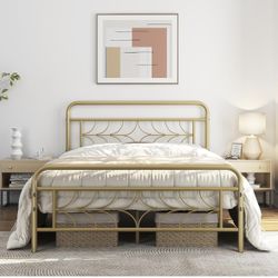 Queen Size Bed Frame Metal Platform Bed with Sparkling Star-Inspired Design Headboard, 13 Inch Underbed Storage, No Box Spring Needed, Easy Assembly, 