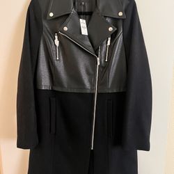 Express Womens Faux Leather & Wool Blend Trench Coat